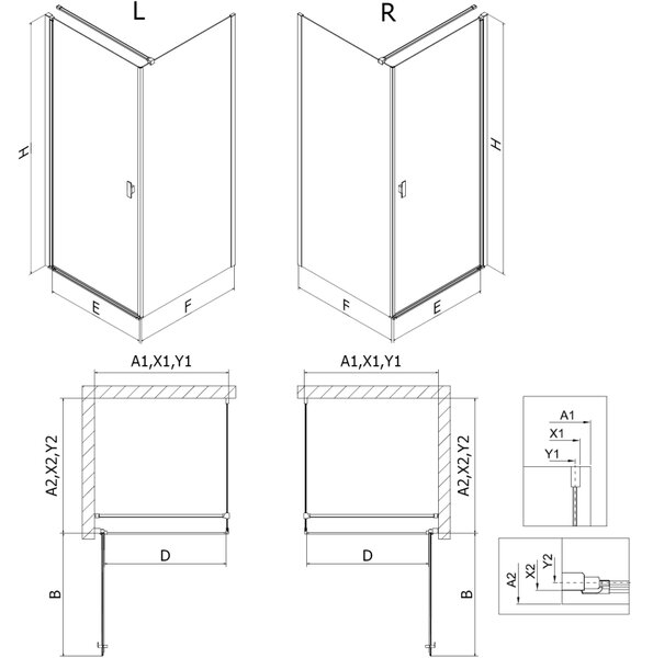 Cabină de duș cu balamale Mexen Mist-B, cu 1 aripă, dreapta, 100 x 70 cm, sticlă transparentă-ramă neagră, 8A2T-100-070-70-70-P