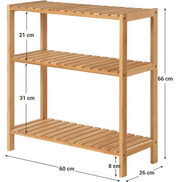 Raft din bambus pentru baie, bucătărie, 3 nivele 59x26x66cm