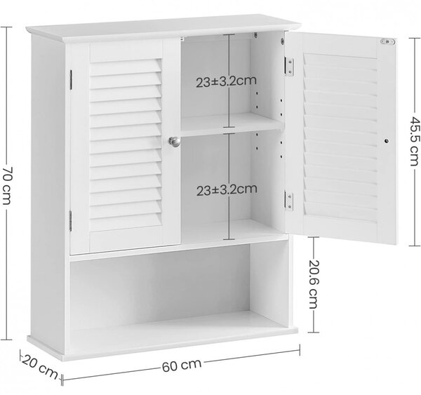 Șifonier de baie suspendat, alb 60x20x70cm