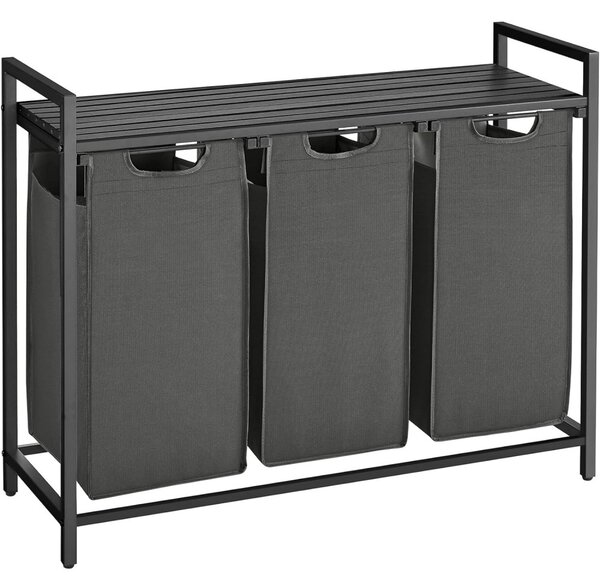 Cos de rufe cu 3 compartimente si sac de depozitare detasabil, 3x38L, negru