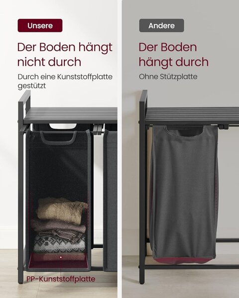 Cos de rufe cu 3 compartimente si sac de depozitare detasabil, 3x38L, negru