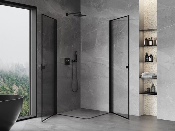 Mexen Mist-B Duo cabină de duș batantă 80 x 80 cm, cadru negru, negru - 8A2-080L-080P-70-70