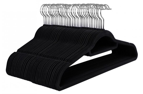 Umerașe de catifea, umerase antiderapante 50 buc, negru