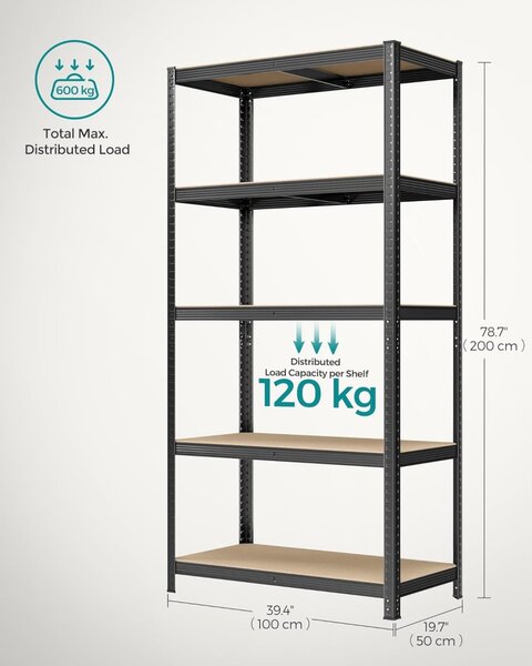 Rafturi cu podea, rafturi cu capacitate de încărcare de 120kg pe raft, negru 200x100x50cm