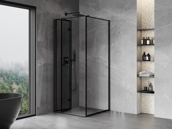 Mexen Mist-F cabină de duș pliabilă stânga 90 x 90 cm, cadru negru, negru - 8A6T-090-090-70-70-L