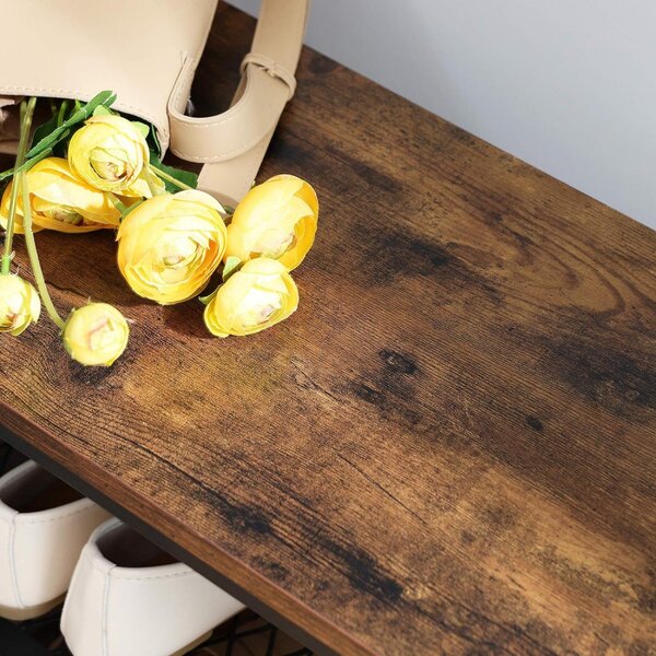 Mobilier hol cu rafturi, umerase,cu suport pentru pantofi și scaun, maro rustic 80x32x178cm