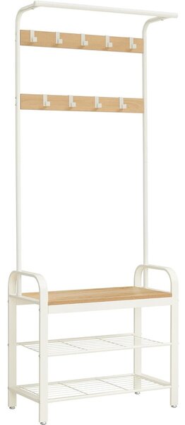 Mobilier hol cu rafturi, umerase, suport pentru pantofi și scaun, stejar 183x72x33cm