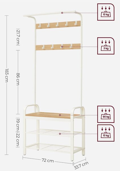 Mobilier hol cu rafturi, umerase, suport pentru pantofi și scaun, stejar 183x72x33cm