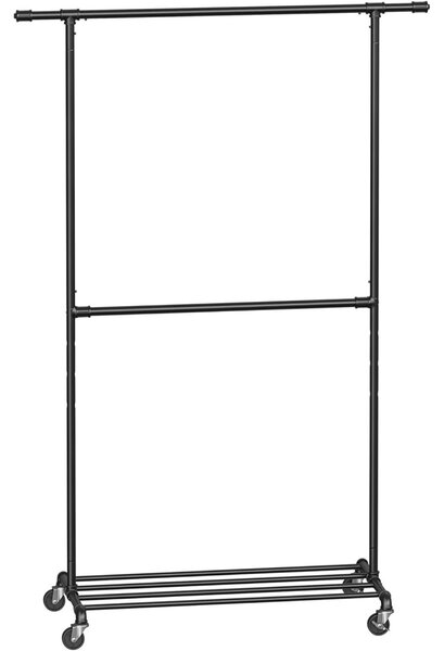 Suport pentru haine pe roți, negru 130x49x198cm