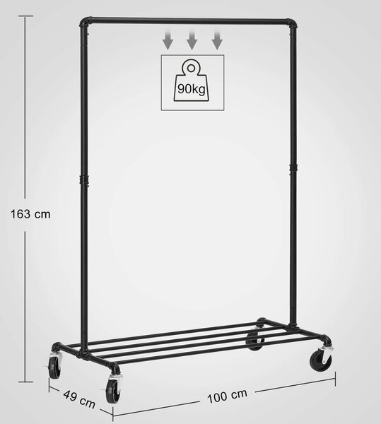 Suport pentru haine pe roti, negru 100x49x163cm