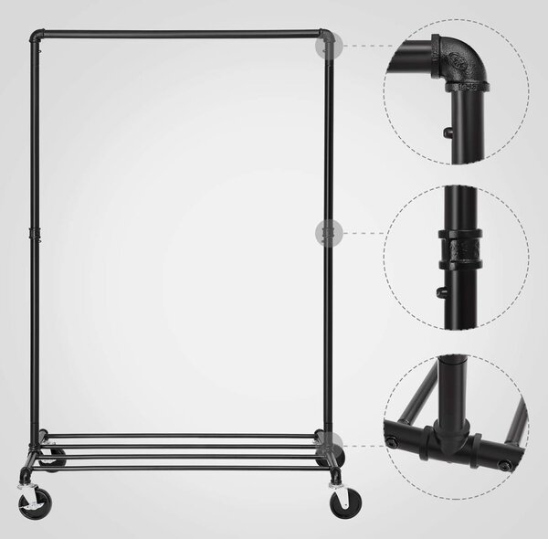 Suport pentru haine pe roti, negru 100x49x163cm