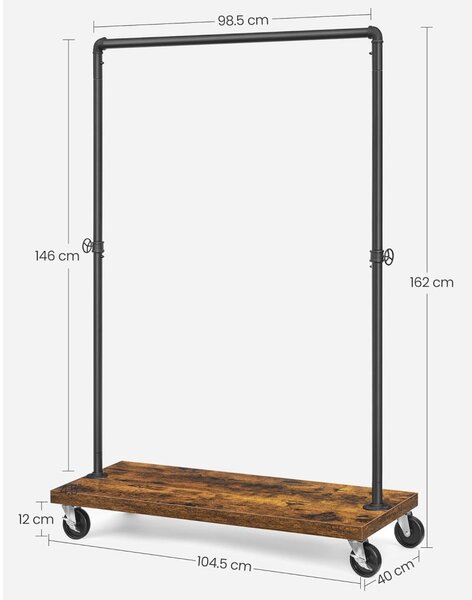 Suport pentru haine pe roti, negru 160x104x40 cm