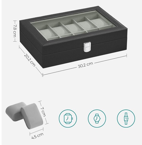 Carcasă din piele ecologică cu 12 compartimente, capac din sticlă, negru 30x20x8cm