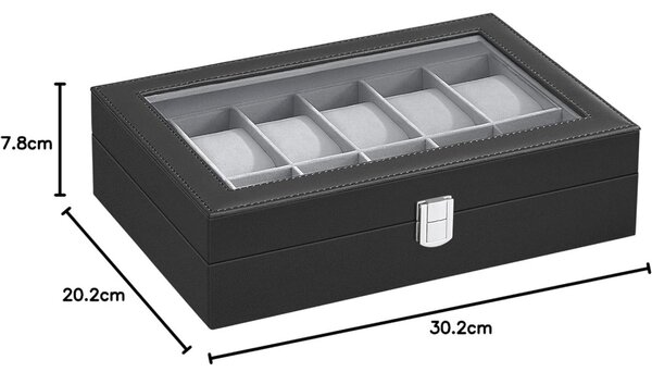 Carcasă din piele ecologică cu 12 compartimente, capac din sticlă, negru 30x20x8cm