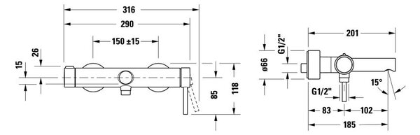 Duravit Circle baterie cadă-duș perete crom CE5230000010