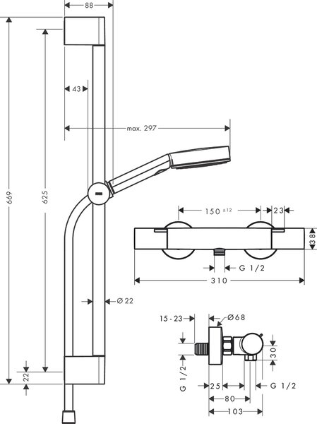 Hansgrohe Pulsify Select S set de duș perete cu termostat crom 24262000