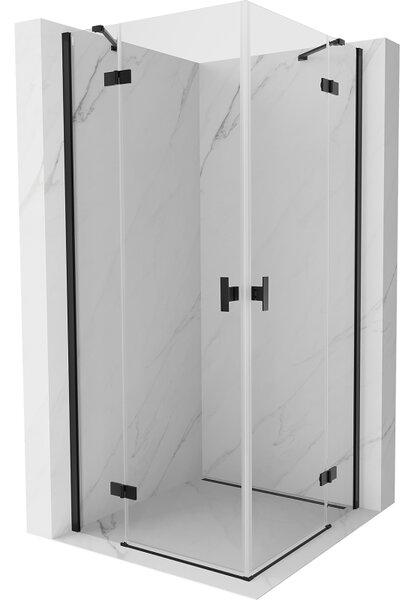 Cabină de duș cu balamale Mexen Mist-H Duo, 70 x 70 cm, sticlă transparentă, profil negru, 8A5-070L-070P-70-00