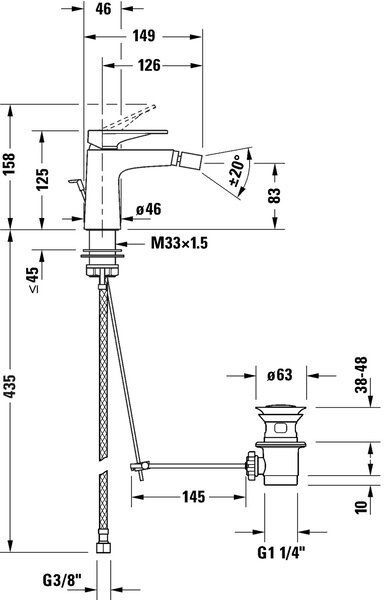 Duravit Tulum baterie bideu stativ crom TU2400001010