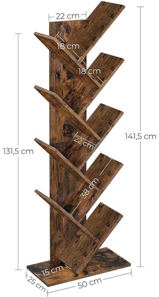 Raft de cărți, raft în picioare, maro rustic 50x25x141cm