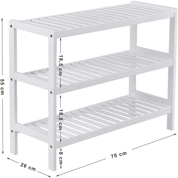 Raft depozitare pantofi3 niveluri, alb 70x26x55cm