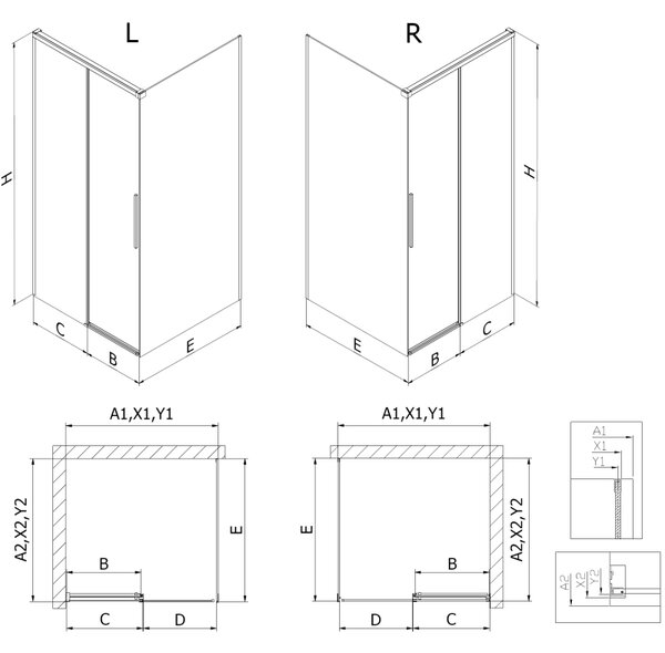 Cabină de duș glisantă Mexen Rox 120 x 120 cm, sticlă transparentă, profil negru, 8C2-120-120-70-00