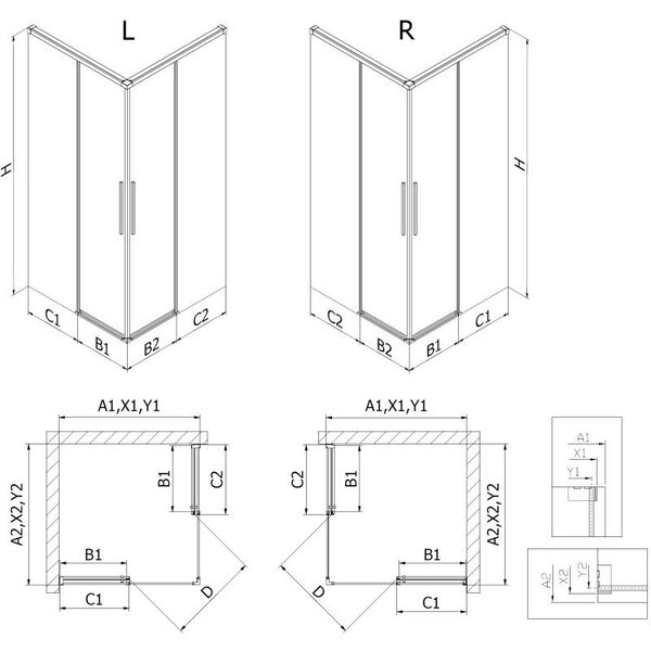 Mexen Rox Duo cabină de duș culisantă 120 x 90 cm, transparentă, neagră - 8C2D-120-090-70-00
