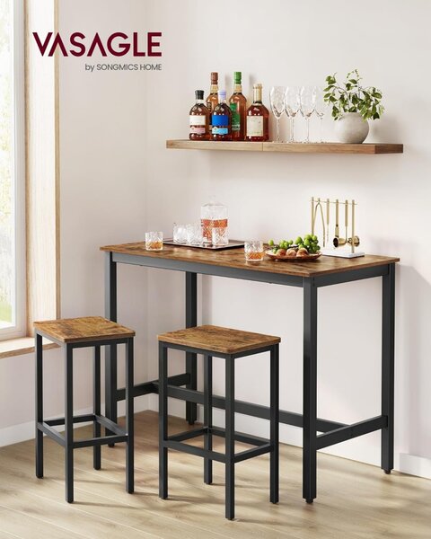 Set masă de bar cu două scaune, maro rustic 120x60x90cm/40x30x65cm