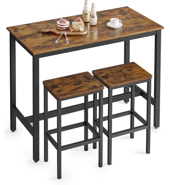 Set masă de bar cu două scaune, maro rustic 120x60x90cm/40x30x65cm