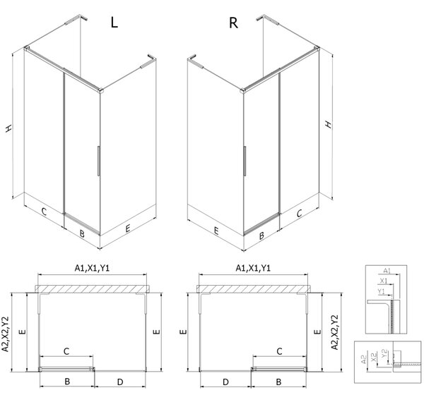 Mexen Rox-3S L cabină de duș 3-perete glisantă 100 x 70 cm, transparentă, aurie - 8C2L-100-070-50-00-3S