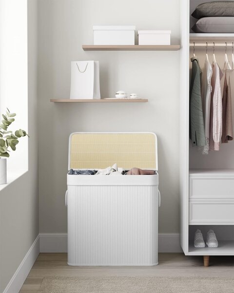 Coș de rufe din bambus 3 compartimente 3x50L, alb