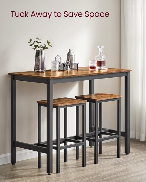 Set masă de bar cu două scaune, maro rustic 120x60x90cm/40x30x65cm