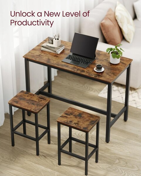 Set masă de bar cu două scaune, maro rustic 120x60x90cm/40x30x65cm