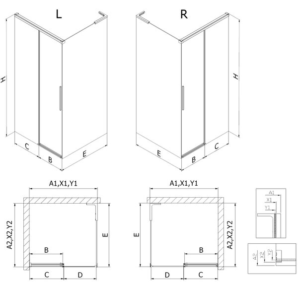 Cabină de duș glisantă Mexen Rox, L 120 x 120 cm, sticlă transparentă de 8 mm, profil negru mat, 8C2L-120-120-70-00