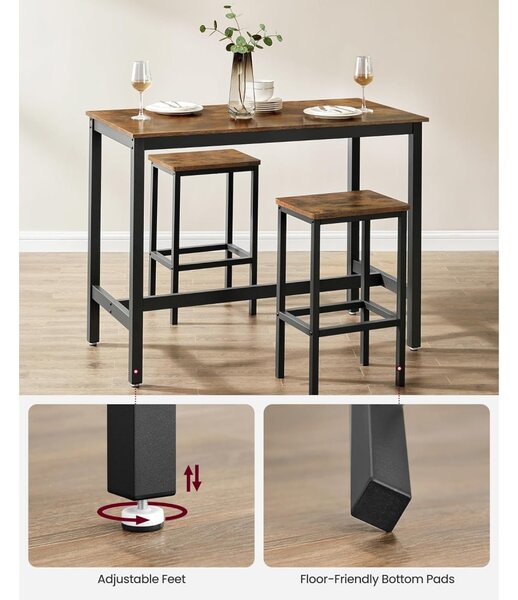 Set masă de bar cu două scaune, maro rustic 120x60x90cm/40x30x65cm