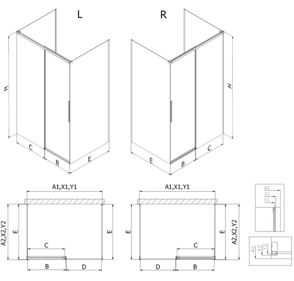 Cabină de duș Mexen Rox-3S cu 3 pereți, 110 x 110 cm, sticlă transparentă de 8 mm, profil cromat, 8C2-110-110-01-00-3S