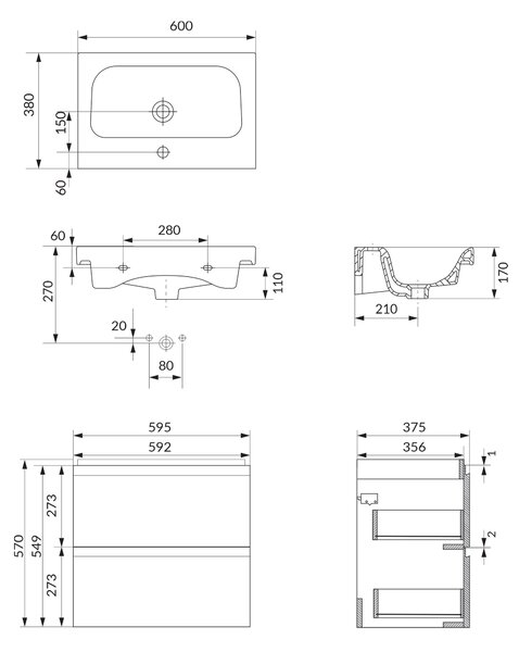 Cersanit Moduo lavoar cu dulap 60 cm fără S801-594