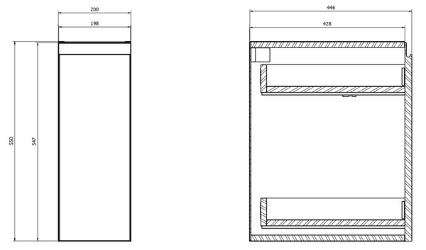 Cersanit Moduo dulap 20x44.6x55 cm laterala pe perete antracit S590-118