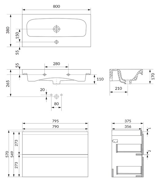 Cersanit Moduo lavoar cu dulap 80 cm fără S801-595