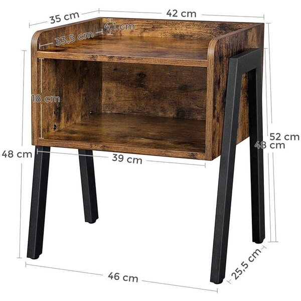 Noptieră cu raft deschis, maro rustic 46x35x51cm