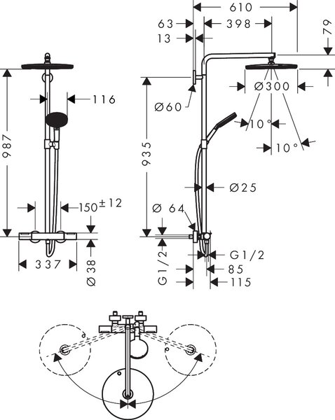 Hansgrohe Raindance Alive S Puro set de duș perete cu termostat cu duș de ploaie alb 24592700
