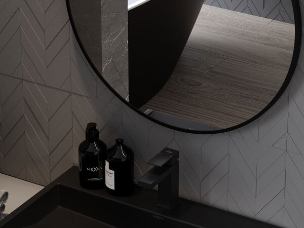 Mexen Loft, oglinda baie rotunda 100 cm, culoare rama negru mat, 9850-100-100-000-70
