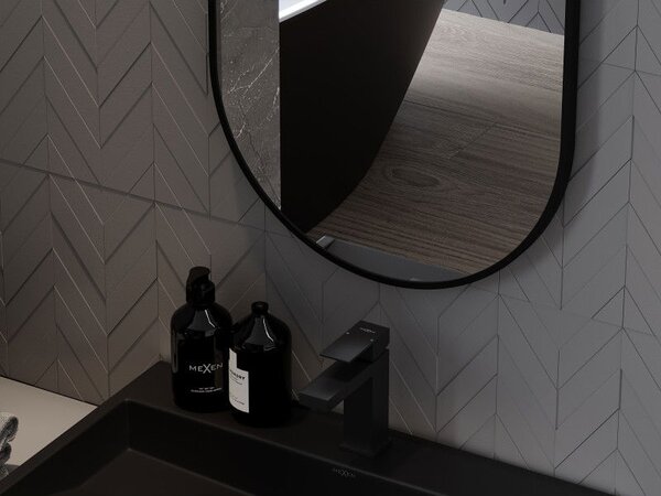 Mexen Loft, oglinda baie ovala 85 x 50 cm, culoare rama negru mat, 9851-085-050-000-70