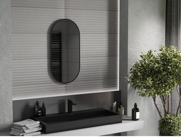 Mexen Loft, oglinda baie ovala 80 x 40 cm, culoare rama negru mat, 9851-080-040-000-70