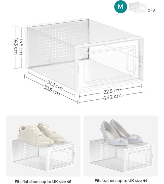 Cutie de depozitare pantofi, cutie de depozitare, stivuibil, din plastic 18buc, transparent 33 x 23 x 14cm