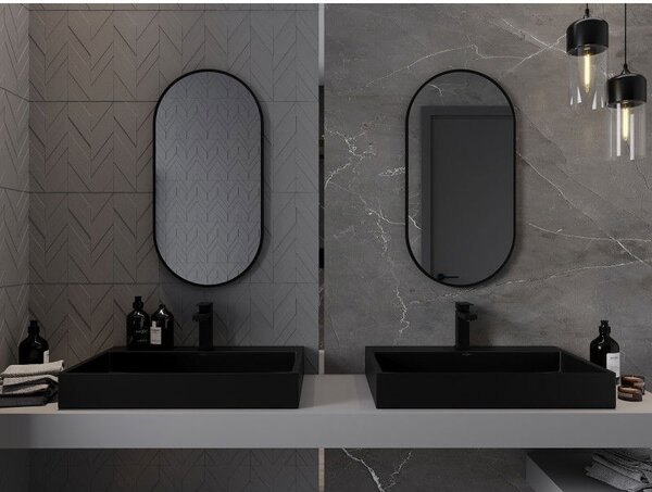 Mexen Loft, oglinda baie ovala 80 x 40 cm, culoare rama negru mat, 9851-080-040-000-70