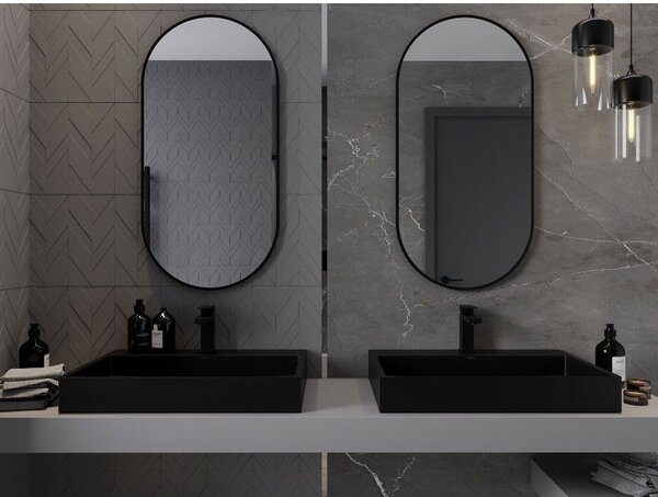 Mexen Loft, oglinda baie ovala 100 x 50 cm, culoare rama negru mat, 9851-100-050-000-70