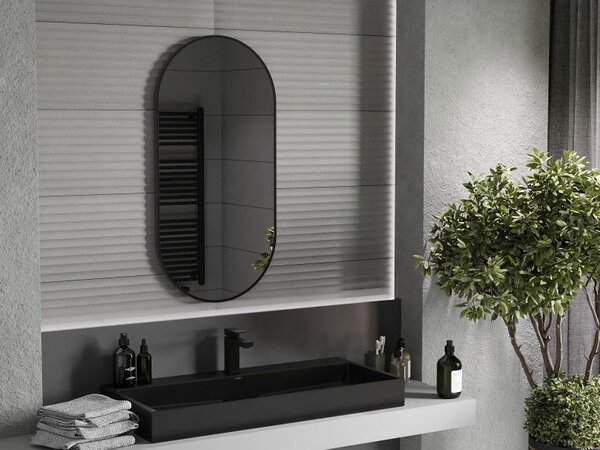 Mexen Loft, oglinda baie ovala 100 x 50 cm, culoare rama negru mat, 9851-100-050-000-70
