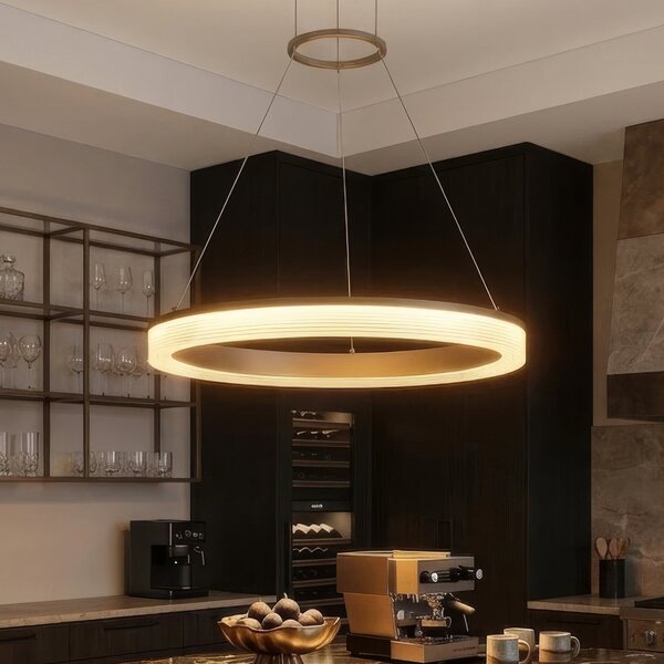 Searchlight Lampă suspendată LED Lumen Rings cu 1 bec, culoare nisip, CCT, fier, dimabil, reglabil, Bej, Camera de zi / sufragerie, Metal, Modern