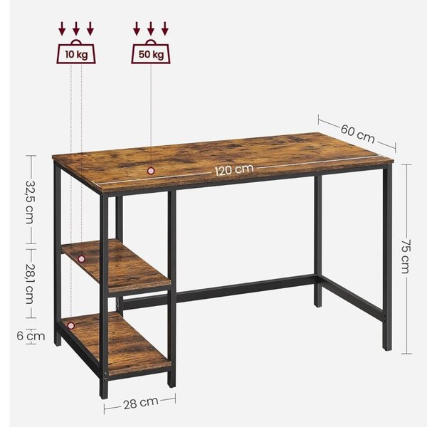Birou cu rafturi, maro rustic 120x60x75cm