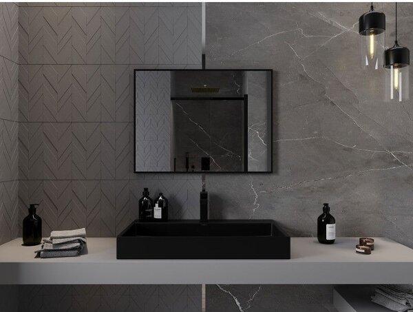 Mexen Loft, oglinda baie dreptunghiulara 80 x 60 cm, culoare rama negru mat, 9852-080-060-000-70